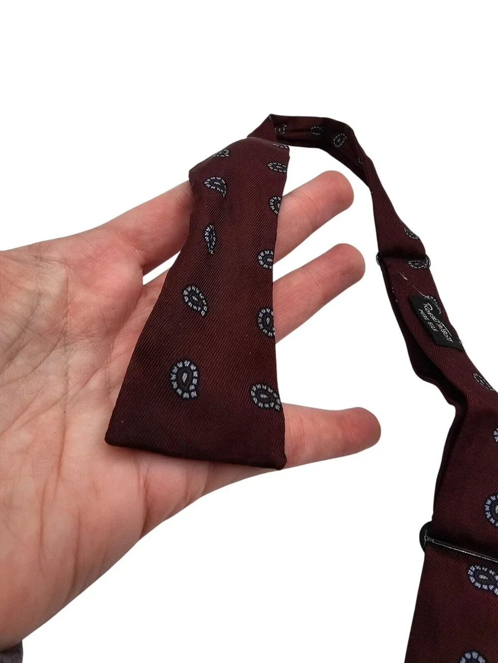 Robert Talbott Bow Tie Bowtie Silk Self Tie England Dark Red Paisley